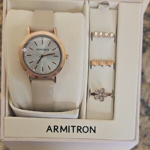 Armitron Women's Rose Gold and White Watch Set